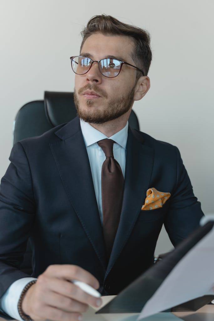 Professional in Formal Attire and Black Eyeglasses
